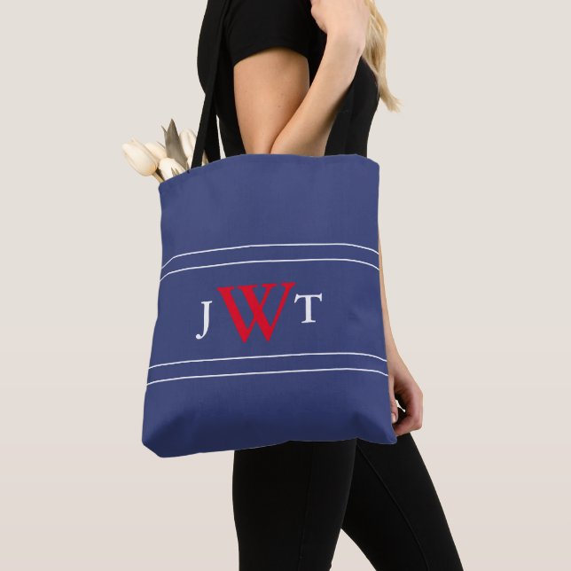 Bolsa Tote Monograma tradicional vermelho branco e azul (Close Up)