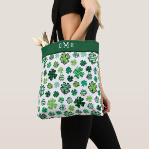 Bolsa Tote Monograma triplo de padrão de Shamrock irlandês