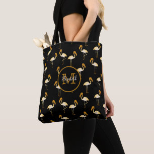 Bolsa Tote Monograma tropical elegante e preto dourado Flamin