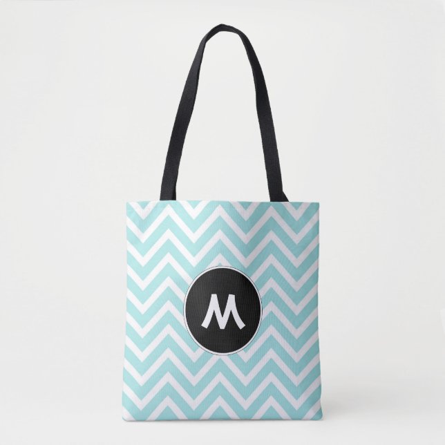 Bolsa Tote Monograma Turquesa e Chevron Branco (Frente)