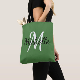 Bolsa Tote Monograma Verde e Branco Mínimo Moderno