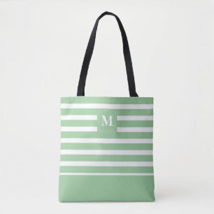 Bolsa Tote Monograma Verde Listrado Branco à Beira-Mar