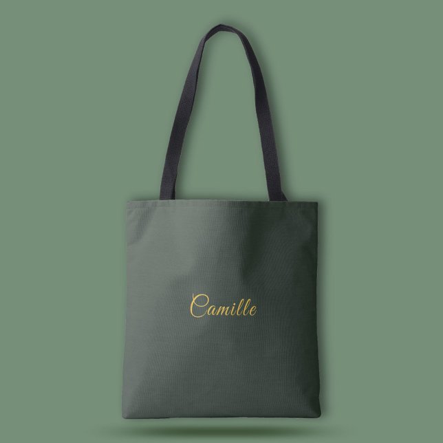 Bolsa Tote Monograma Verde na moda Dourado e Floresta (Stylish Gold & Forest Green Monogram Tote Bag)