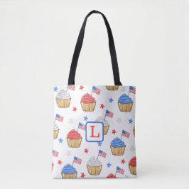 Bolsa Tote Monograma Vermelho Branco Cupcake Sinalizador Pré-
