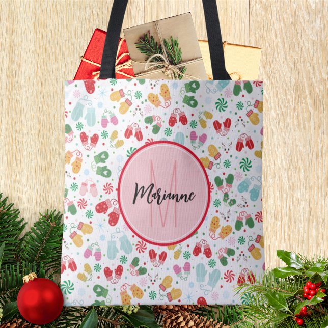 Bolsa Tote Monograma Vermelho Cor-de-Rosa Vermelho de Natal I (Criador carregado)