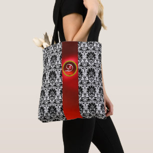 BOLSA TOTE MONOGRAMA VERMELHO DE PEDRA PRECIOSA DO RUBI DO