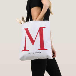 Bolsa Tote Monograma Vermelho Elegante Nome