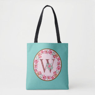 Bolsa Tote Monograma W - Letra com Saco de Toque de Flor de P
