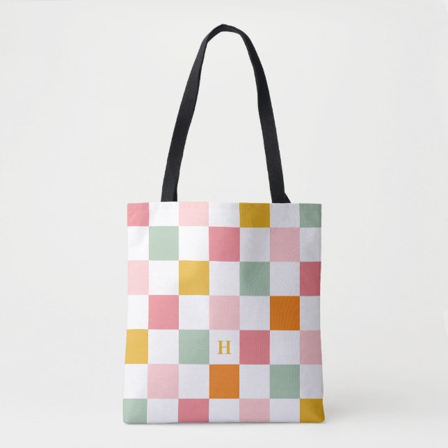 Bolsa Tote Monograma Xadrez Multicolorido Boho (Frente)