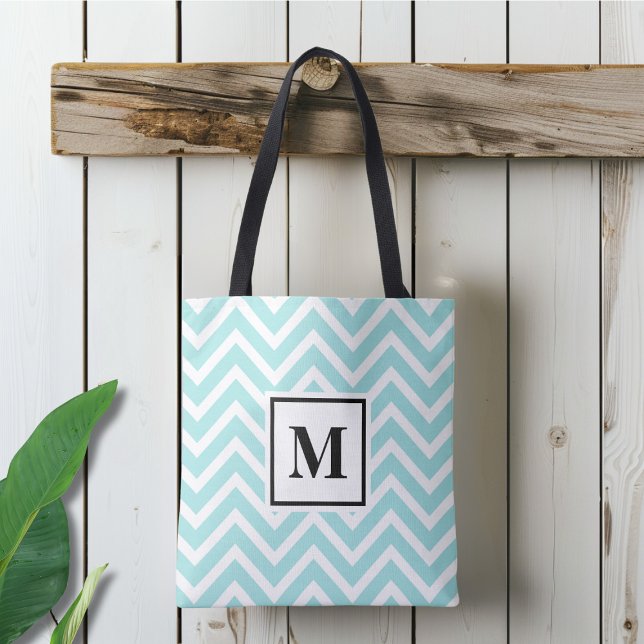 Bolsa Tote Monogramado Azul e Branco Chevron (Criador carregado)