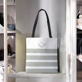 Bolsa Tote Monogramas Crest e Sage Green Stripes