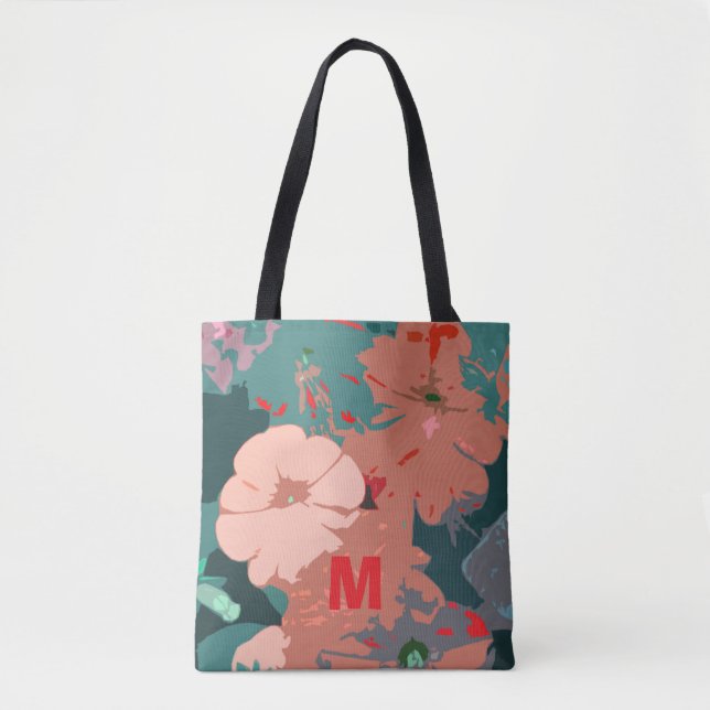 Bolsa Tote Monogramas Flores Florais Bridesmaid Casamento (Frente)