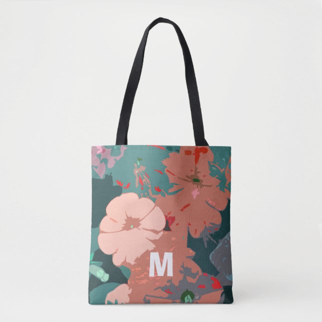 Bolsa Tote Monogramas Flores Florais Casamentos Bridesmaid (Frente)