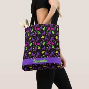 Bolsa Tote Monogramas Neon e Skates Halloween