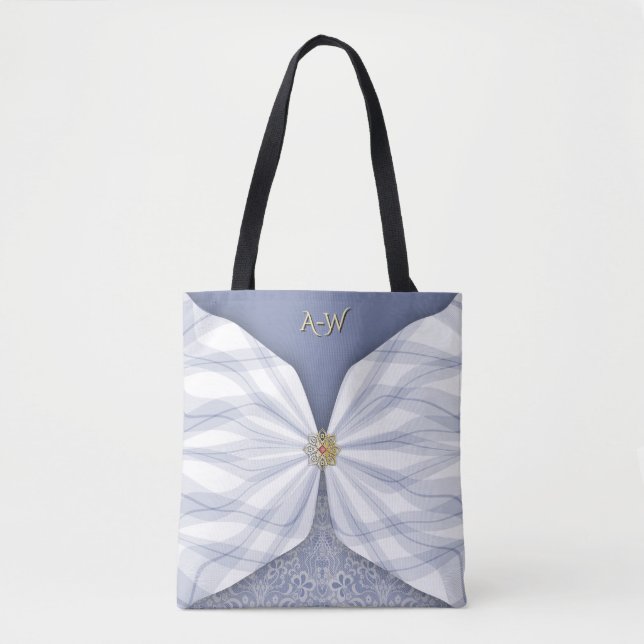 Bolsa Tote Monogrammed Dusty Blue Jewel Textile Illusion Tot (Frente)