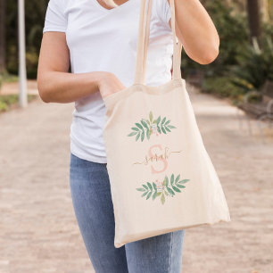 Bolsa Tote Monogrammed floral da aguarela