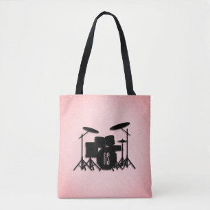 Bolsa Tote Monogramo Drum Set Music Design Rosa