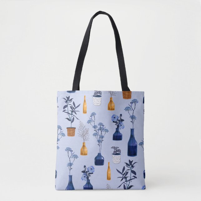 Bolsa Tote Monotone das flores modernas e vaso, pote com bot (Frente)