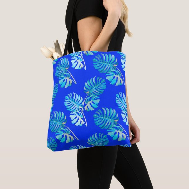 Bolsa Tote Monstera Brisa Azul Cobalto (Close Up)