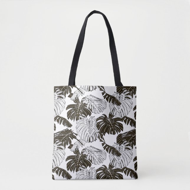 Bolsa Tote Monstera deixa um padrão sem costura (Frente)