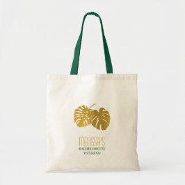 Bolsa Tote Monstera Dourada Moderna Deixa o Fim de Semana da