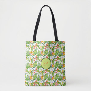 Bolsa Tote Monstera Tropical De Cores Aquáticas Deixa Monogra
