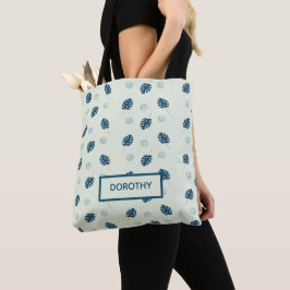 Bolsa Tote Monstera tropical deixa monograma em azul