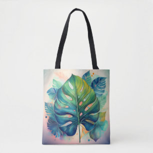 Bolsa Tote Monstera Tropical Leaf Watercolor Art