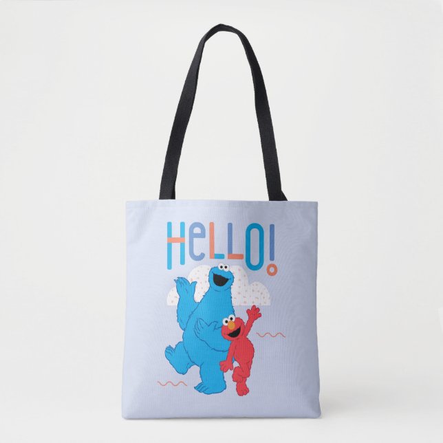 Bolsa Tote Monstro do Biscoito e Elmo Olá! (Frente)