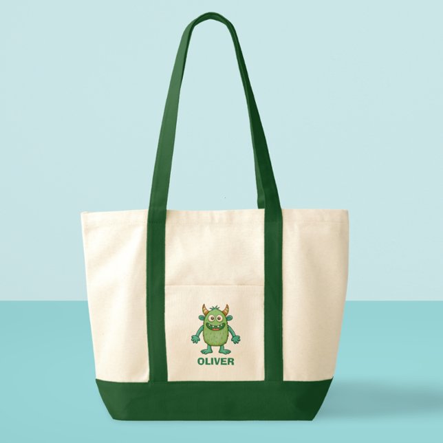 Bolsa Tote Monstro Verde Fofo Personalizado (Criador carregado)