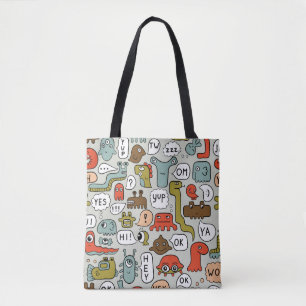 Bolsa Tote Monstros de Cartoons Bonitos: Fundo Ininterrupto