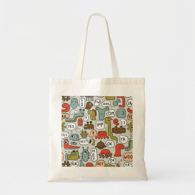 Bolsa Tote Monstros de Cartoons Bonitos: Fundo Ininterrupto (Frente)