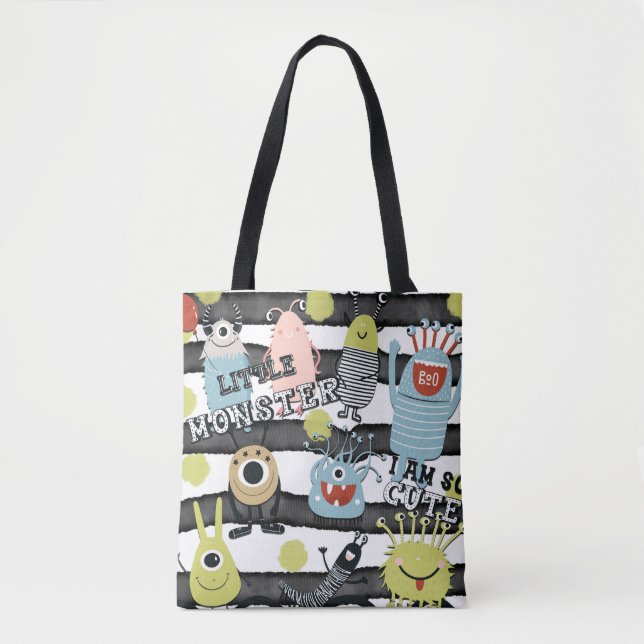 Bolsa Tote Monstros Pequenos e Fofos Listra Aquarela Chic Mod (Frente)