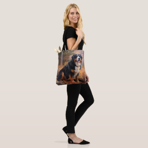Bolsa Tote Montanha Bernesa nas Folhas do outono cai inspirad