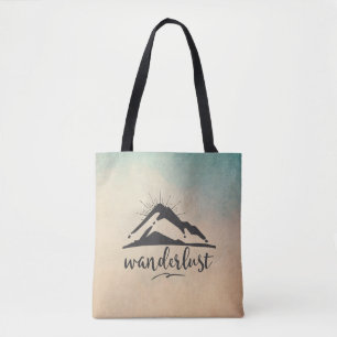 Bolsa Tote Montanha com Raios de Sol - Tipografia Wanderlust