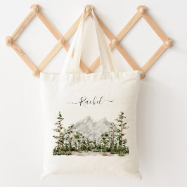 Bolsa Tote Montanha e Floresta de Aquarela Monogramada