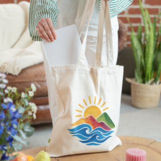Bolsa Tote Montanha Ondas Sol Natureza