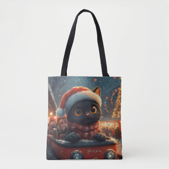 Bolsa Tote Montanha Russa de Gato Preto de Natal (Frente)