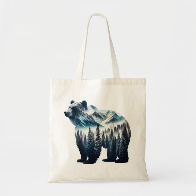 Bolsa Tote Montanhas e florestas de Ursos Grizzles (Frente)