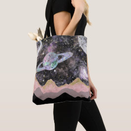 Bolsa Tote Montanhas Espaciais Céu Estrelado Galáxia Planetas