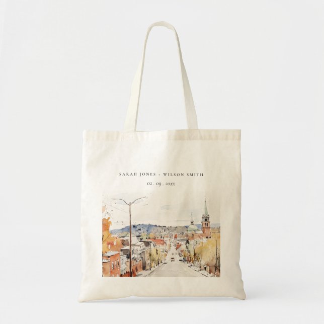 Bolsa Tote Montpelier City Scape Vermont Watercolor Casamento (Frente)