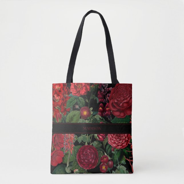 Bolsa Tote Moody Florals Black & Burgundy Monograma (Frente)