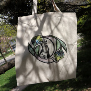 Bolsa Tote Moon Cat Fllower Luna Cats Moon Floral Cat