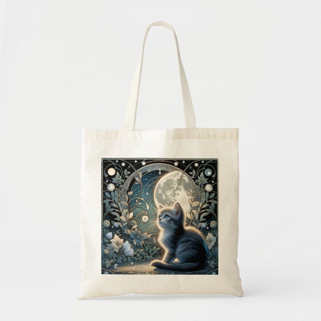 Bolsa Tote Moon Kitten Blue Night Art Nouveau (Frente)