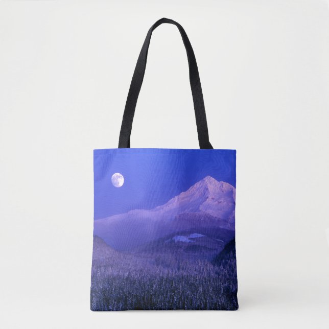 Bolsa Tote Moonrise sobre Mt Hood Winter, Oregon (Frente)
