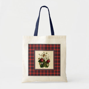 Bolsa Tote Morango do vintage com a sacola do Tartan de