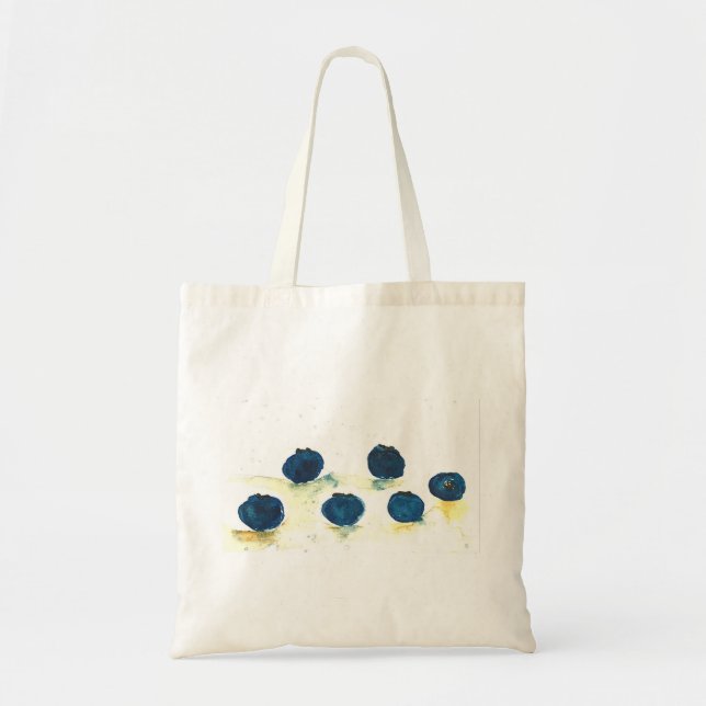 Bolsa Tote Morangos azuis aquarela verão frutas cozinha rústi (Frente)
