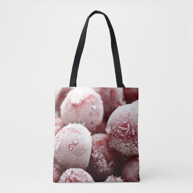 Bolsa Tote Morangos congelados de macro, textura fechada. (Frente)