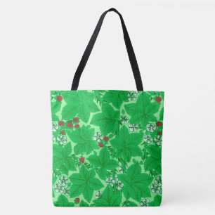 Bolsa Tote Morangos de Nouveau da arte e folhas, verde limão