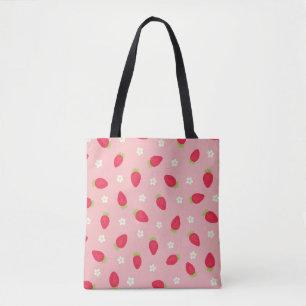 Bolsa Tote Morangos de Verão (em grande escala) Rosa